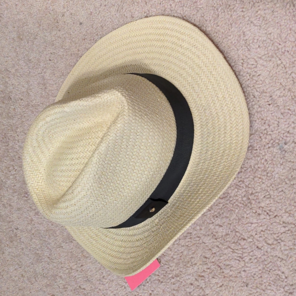 🎉HP🎉 NEW Kate Spade Trilby Hat in Natural with Black Trim - Picture 6 of 12